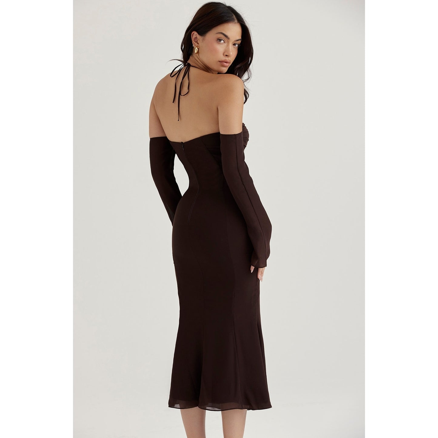 House of CB NAOMI Espresso Halter Midi Dress