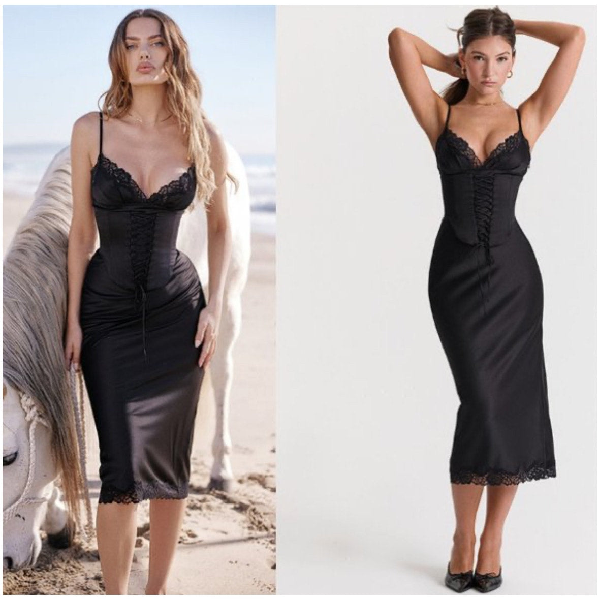 Salma Black Satin Slip Dress