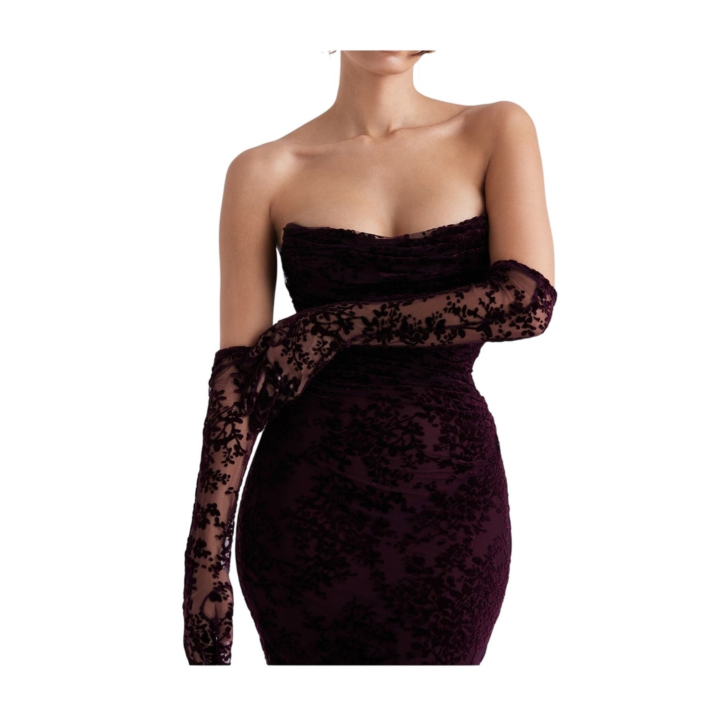 Isadora black cherry devore corset dress -NWOT