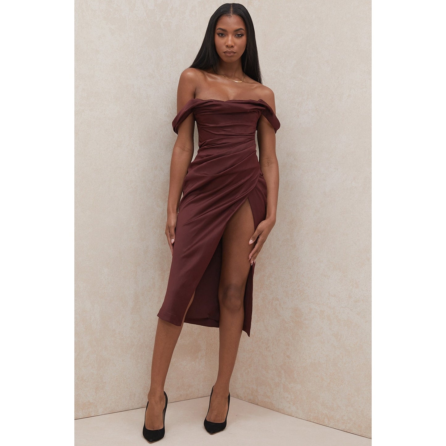 House of CB Rhoda Raisin Off Shoulder Corset Dress