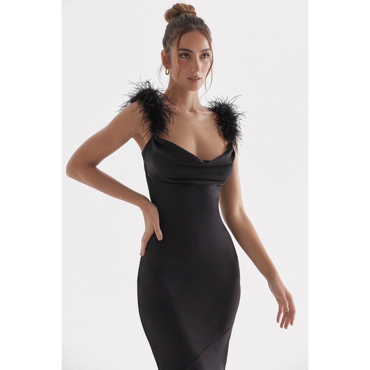 House of CB Tabitha black satin maxi dress