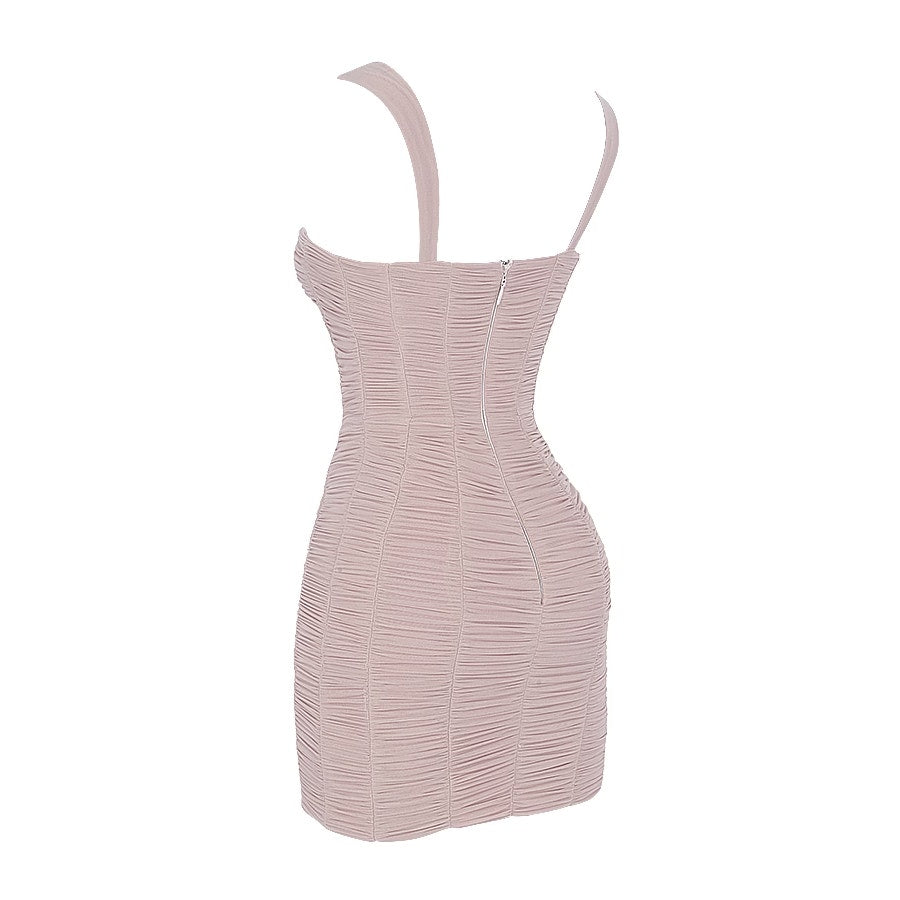CATE House of CB CRYSTAL RUCHED MESH MINI DRESS