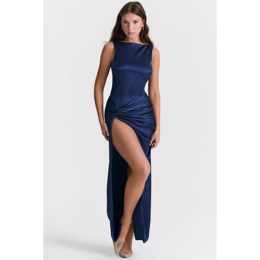 House of Cb Roxanne Navy Thigh Slit Maxi Dress