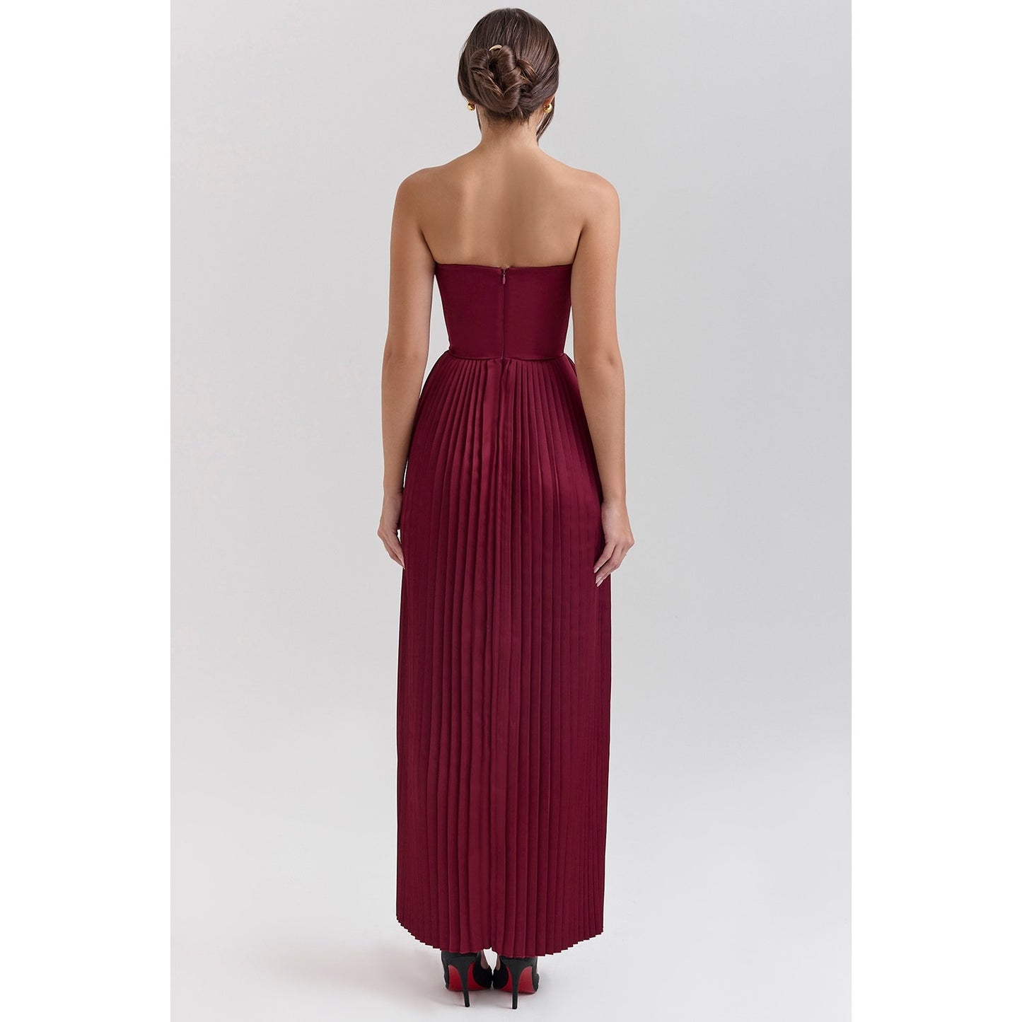 Marcella berry pleated georgette maxi dress