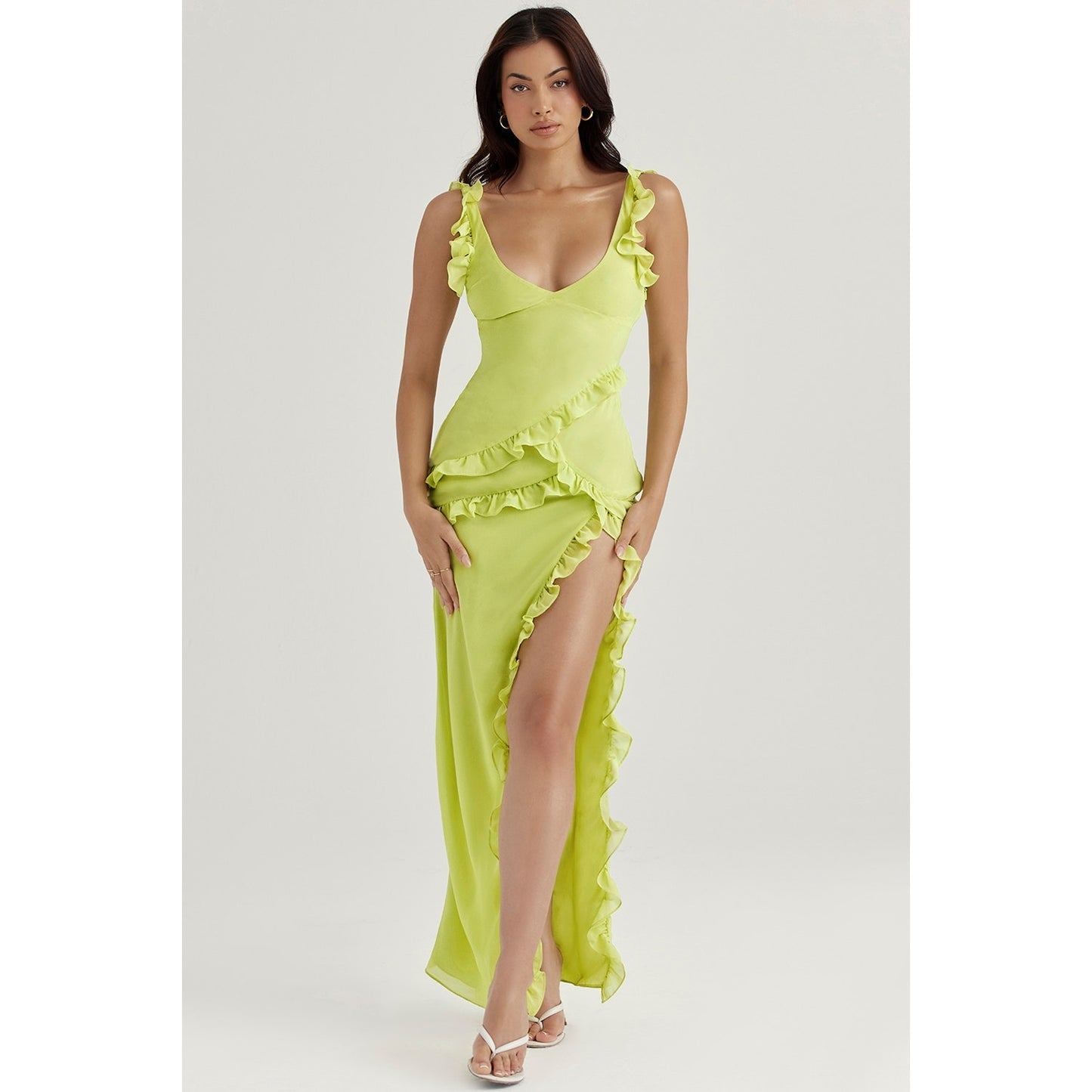 House of CB Pixie Lime Ruffle Maxi Dress