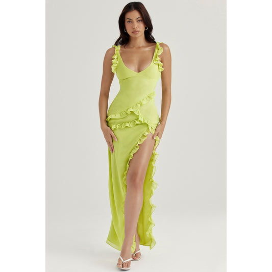 House of CB Pixie Lime Ruffle Maxi Dress