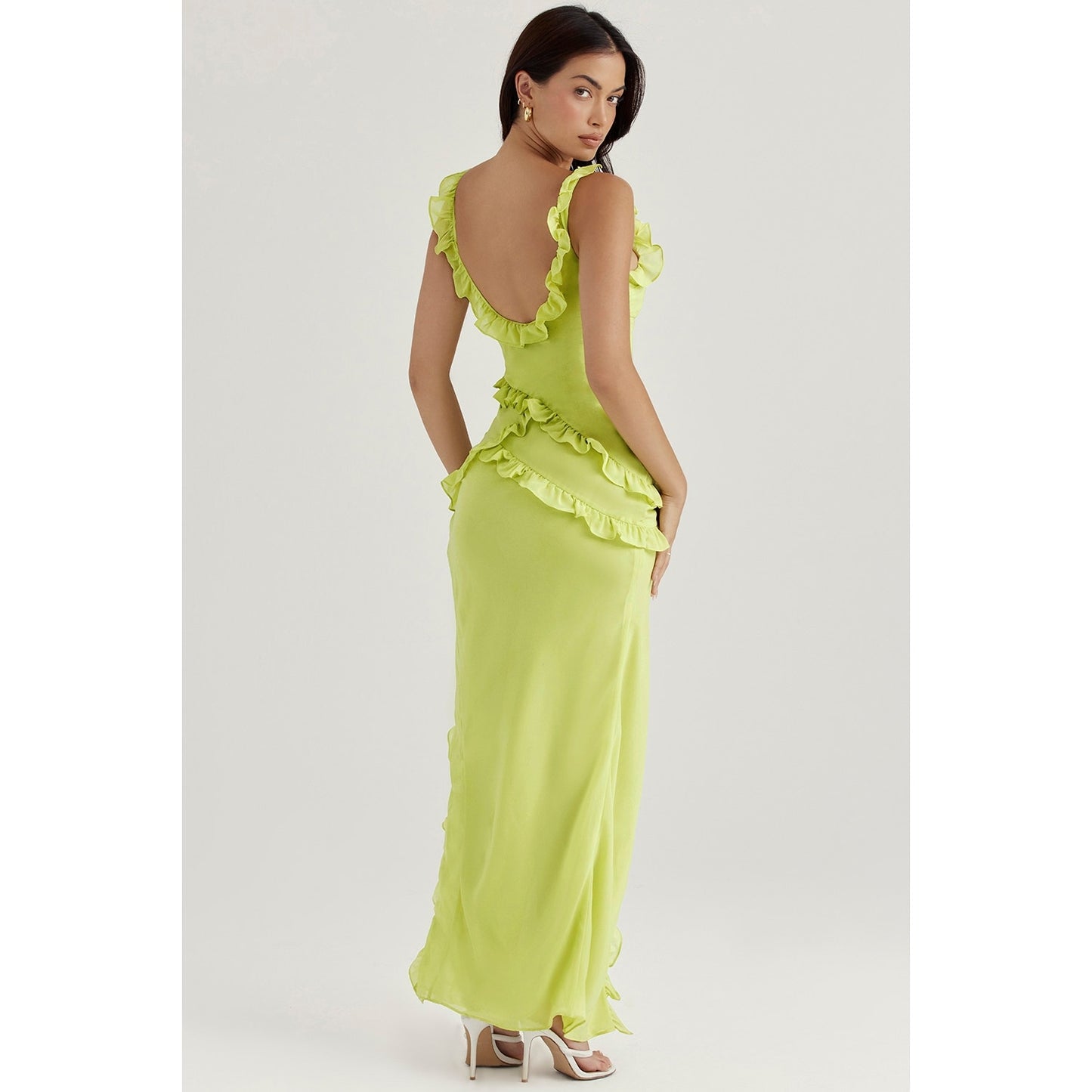 House of CB Pixie Lime Ruffle Maxi Dress