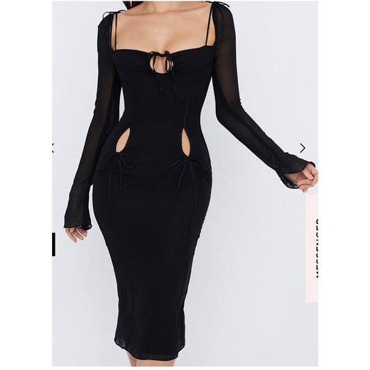 OPHELIA House of CB BLACK CUTOUT MIDI DRESS