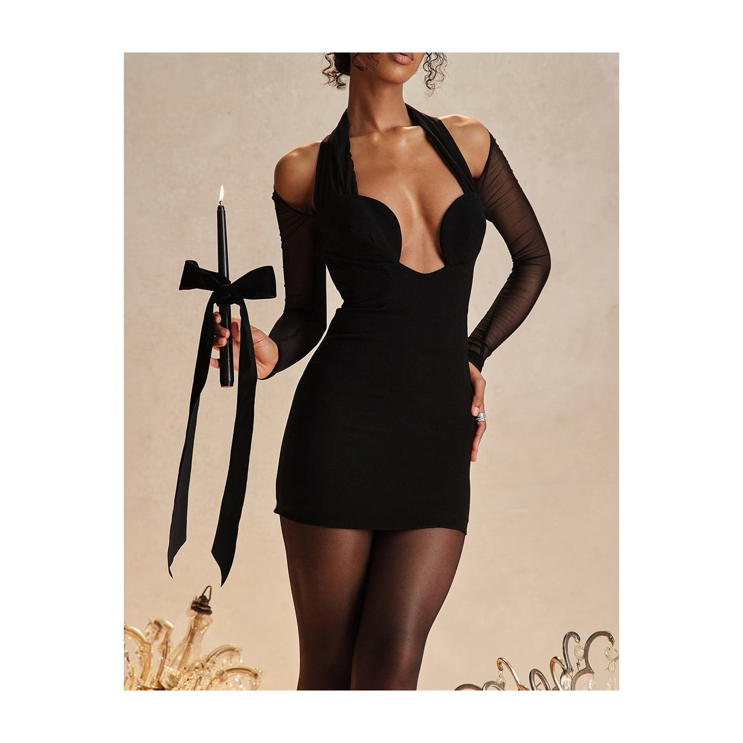 HOLLY Black Plunge Mini Dress - NWOT House of CB