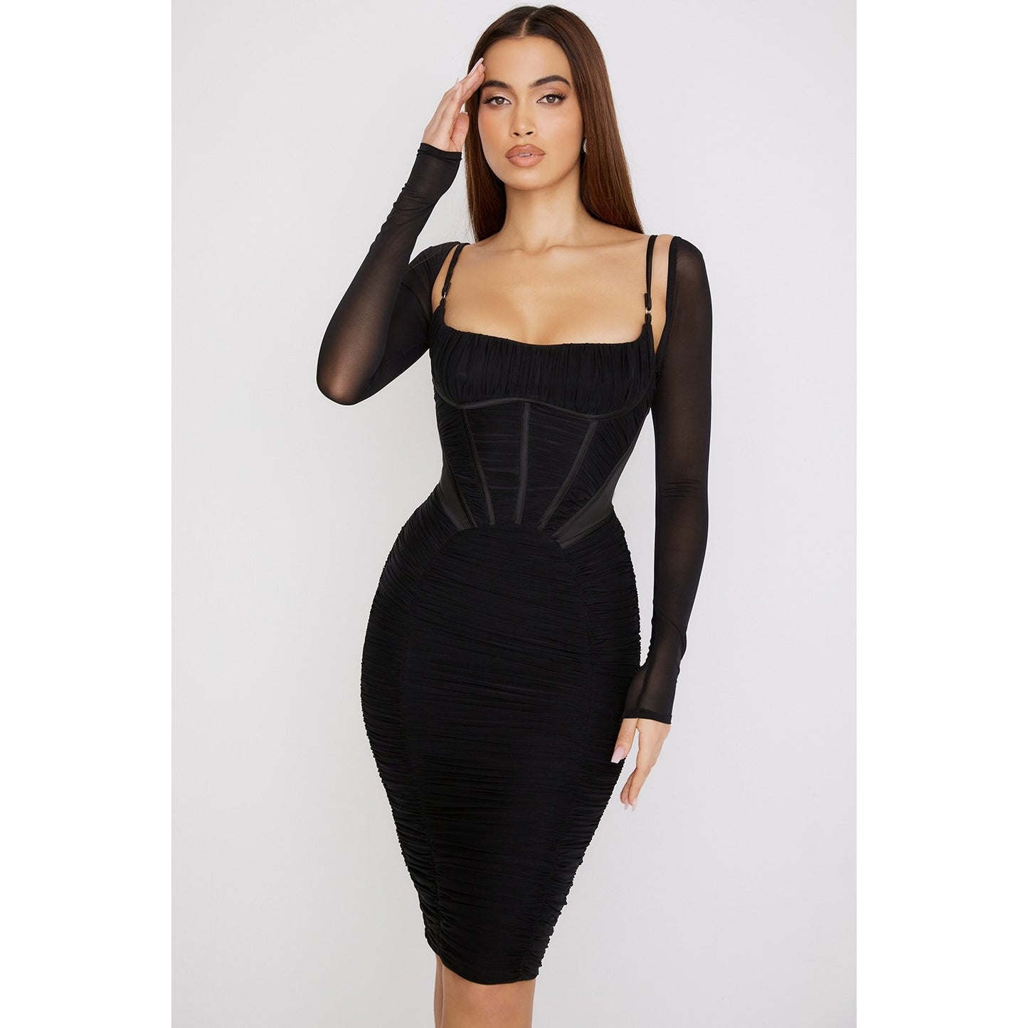 House of CB Freyja black gathered corset dress