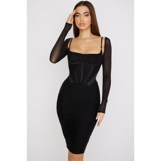 House of CB Freyja black gathered corset dress