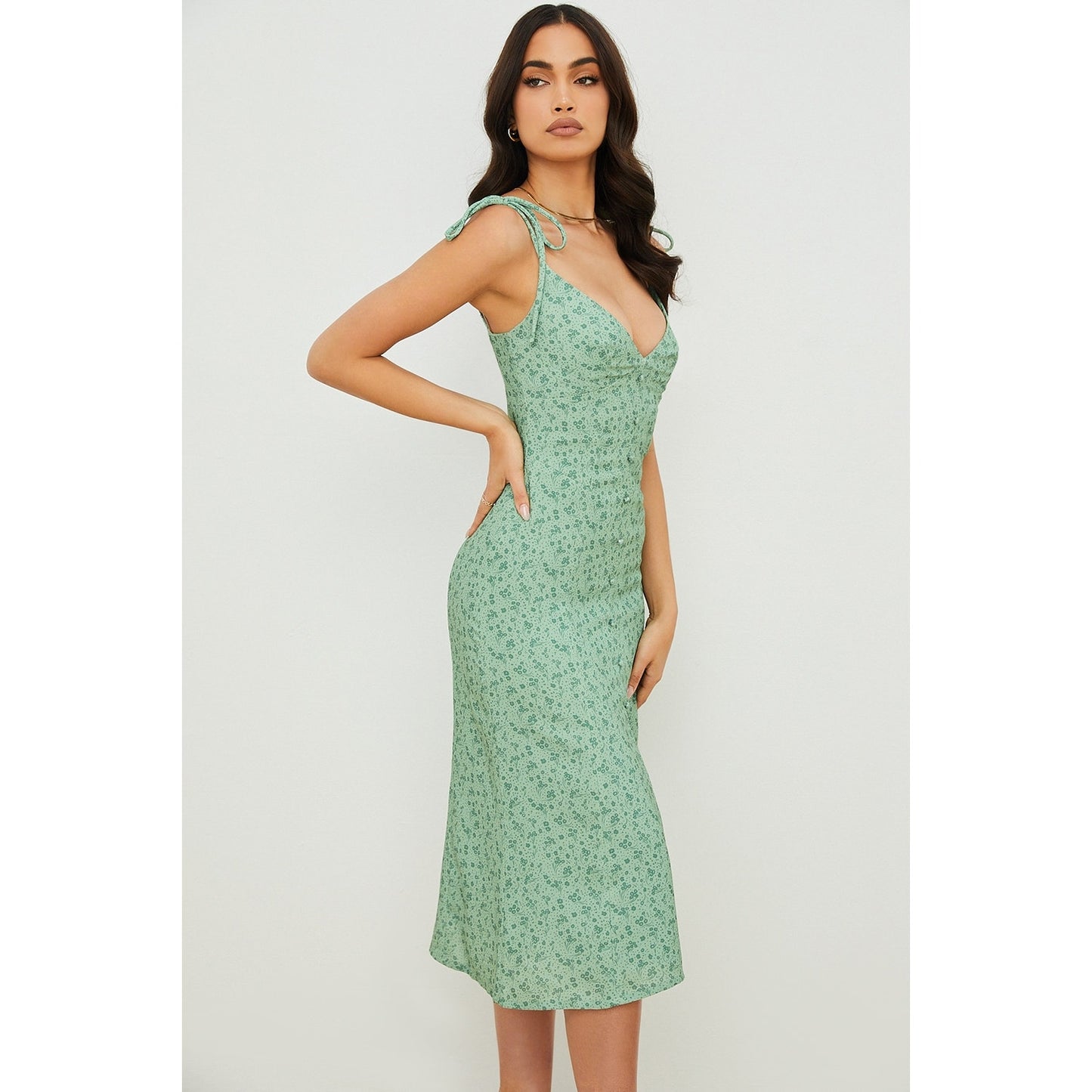 House of CB Cornelia green tonal floral midi dress