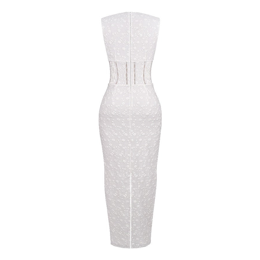 House of CB Sophina white cotton broderie anglais plunge maxi dress