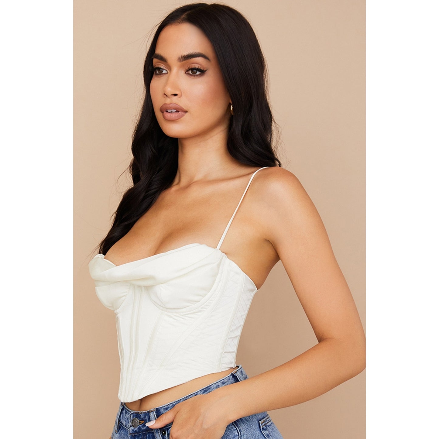 House of CB Bea ivory satin draped corset