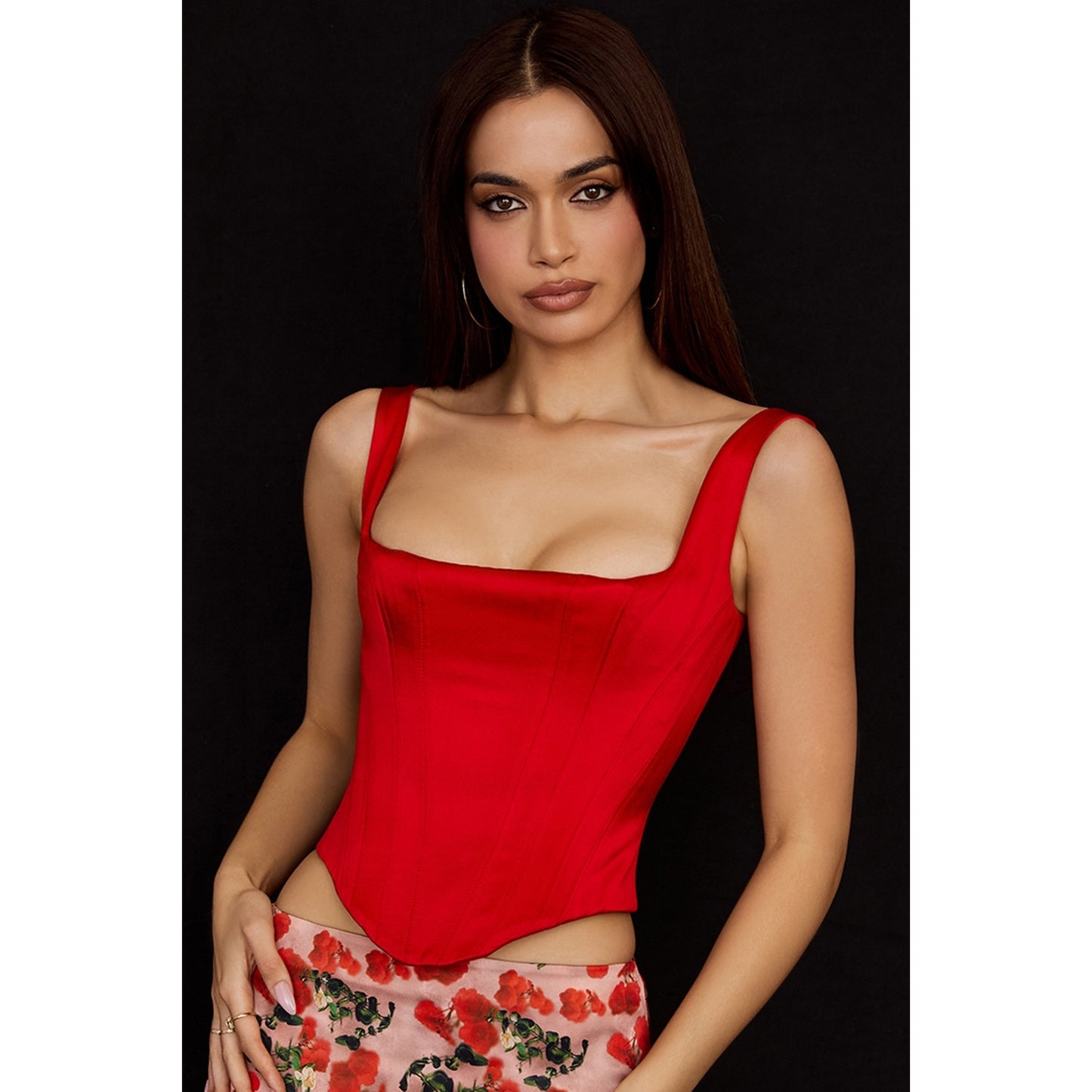 House of CB Rafa scarlet satin longline corset
