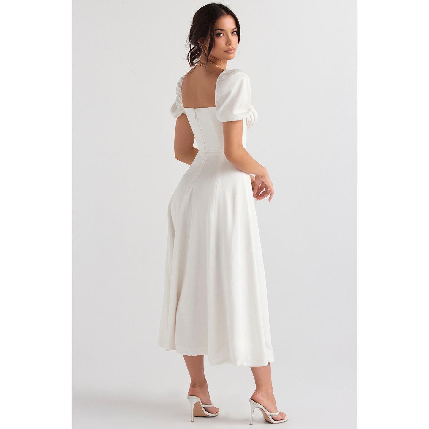 House of CB Tallulah White Puff Sleeve Midi Sundress