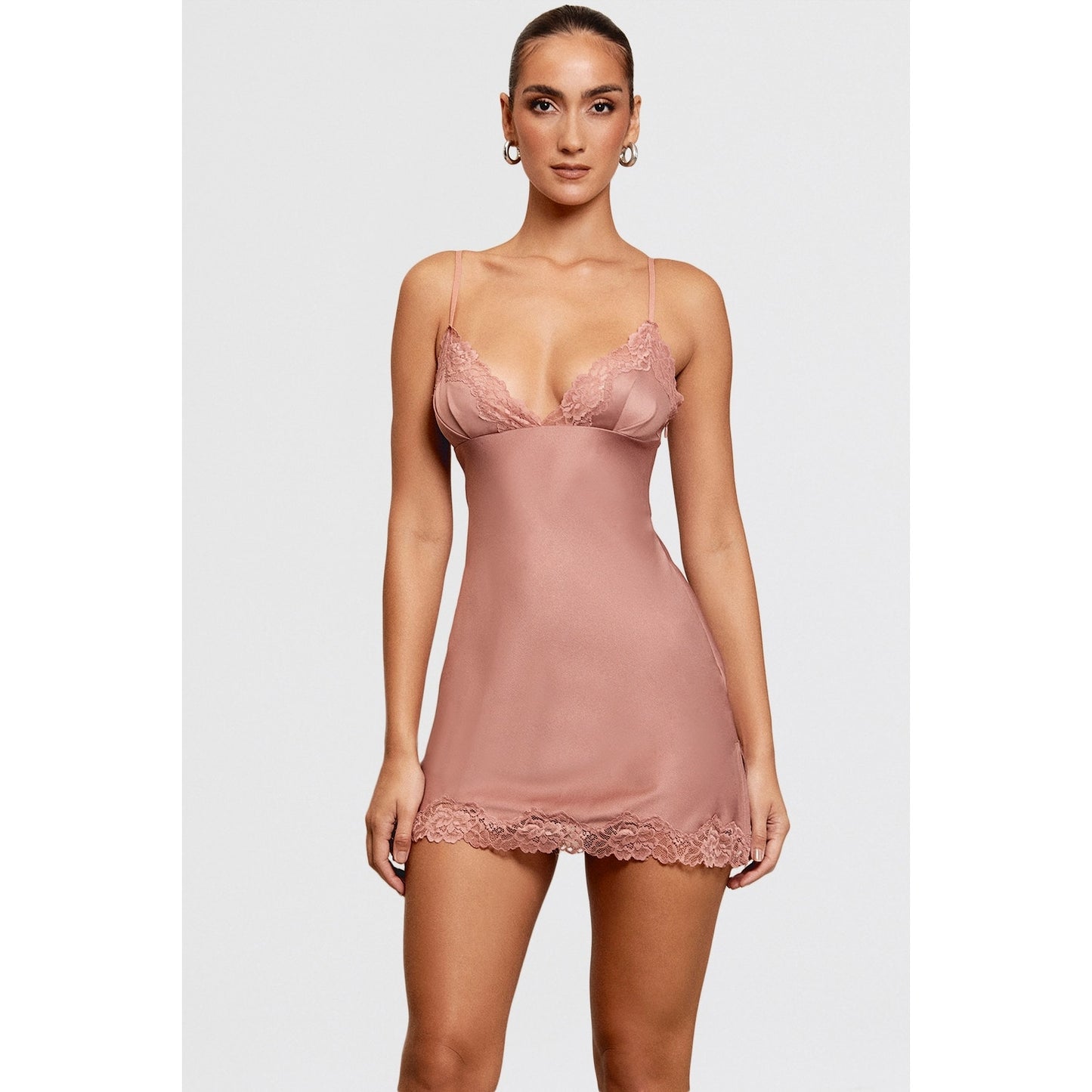 House of CB Nia rose pink satin & lace slip dress