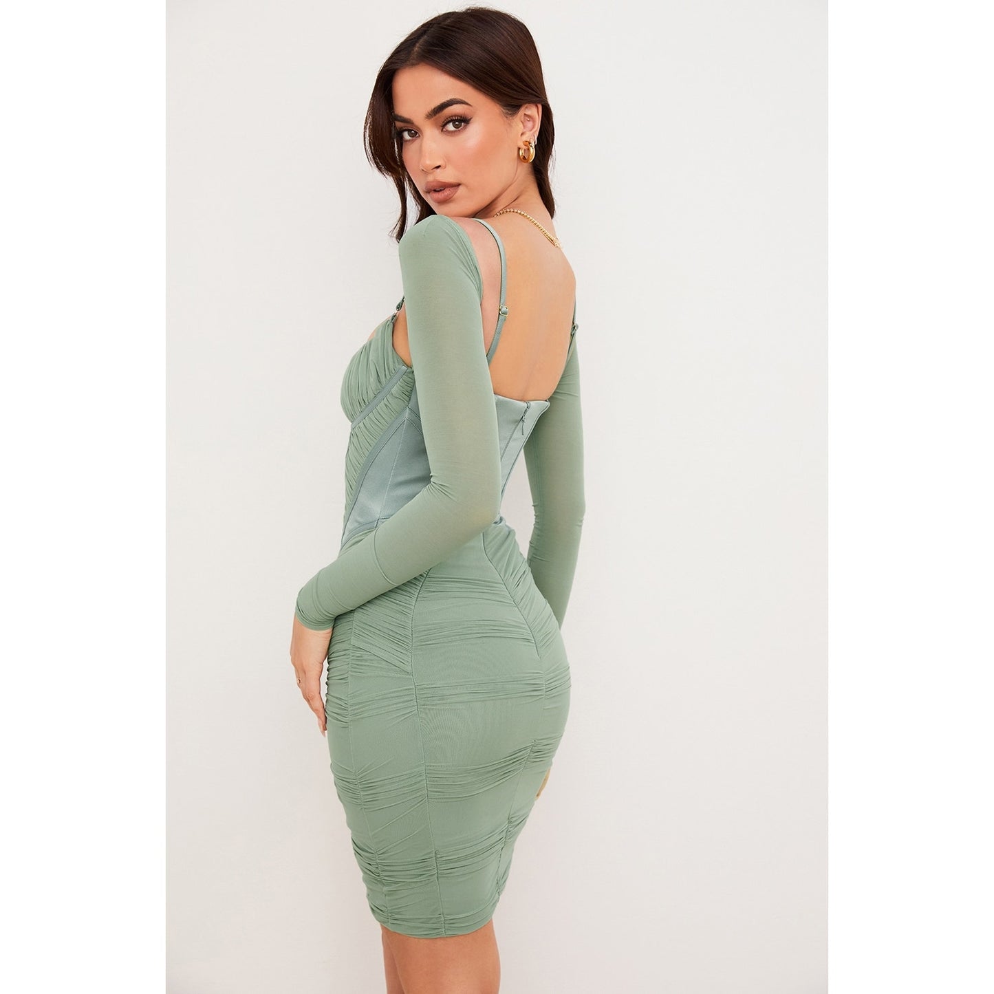 House of CB Freyja green gathered corset dress