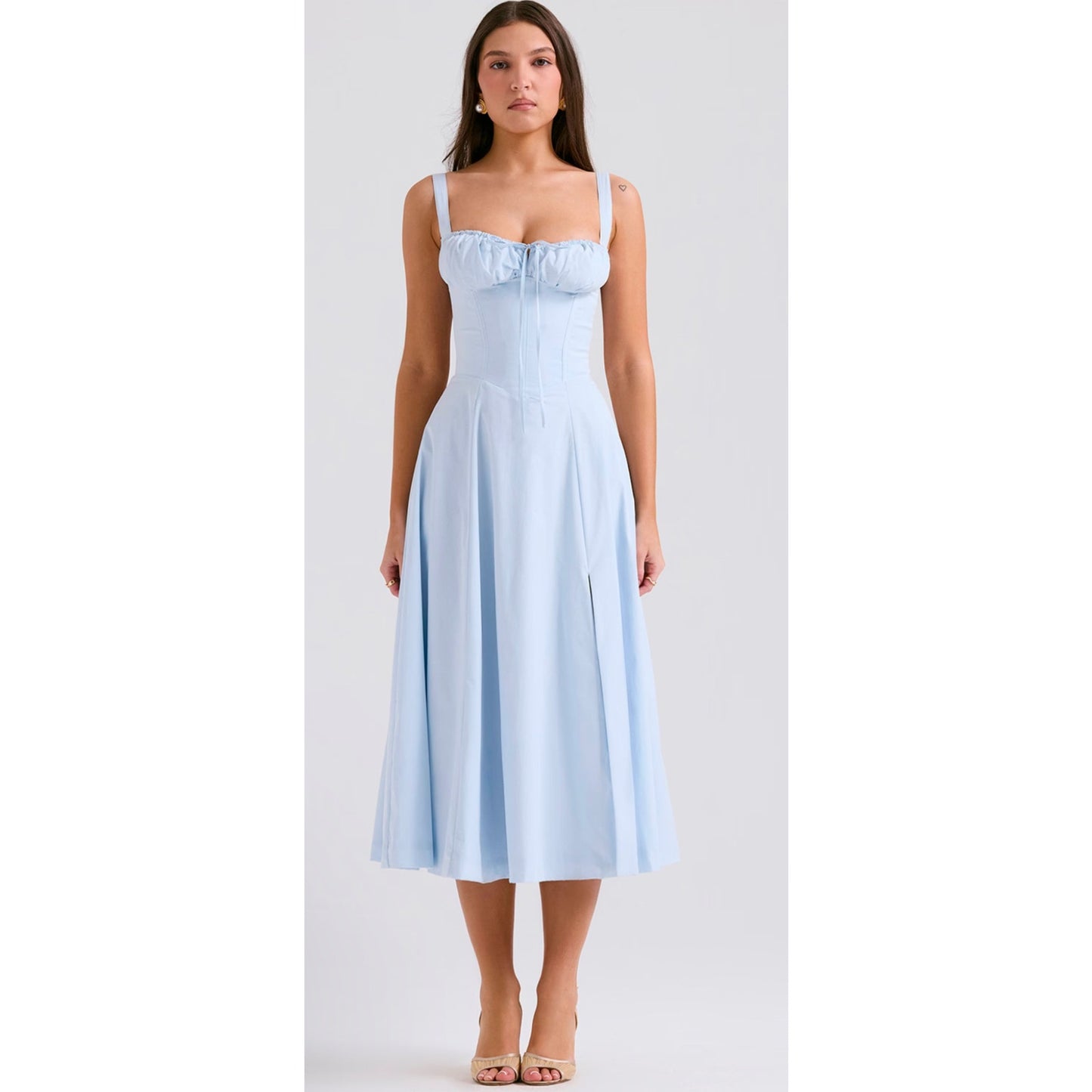 Carmen Soft Blue Cotton Bustier Sundress House of CB