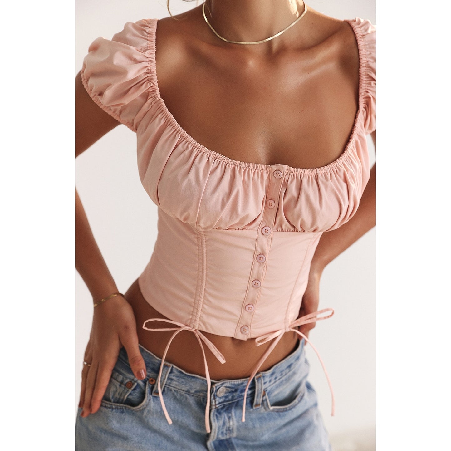 House of CB Kitty baby pink gathered top