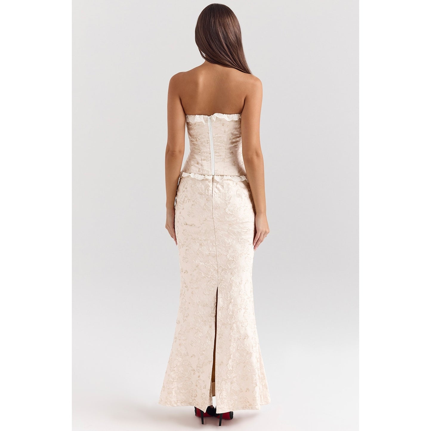 House of CB Mara ivory metallic jacquard maxi skirt