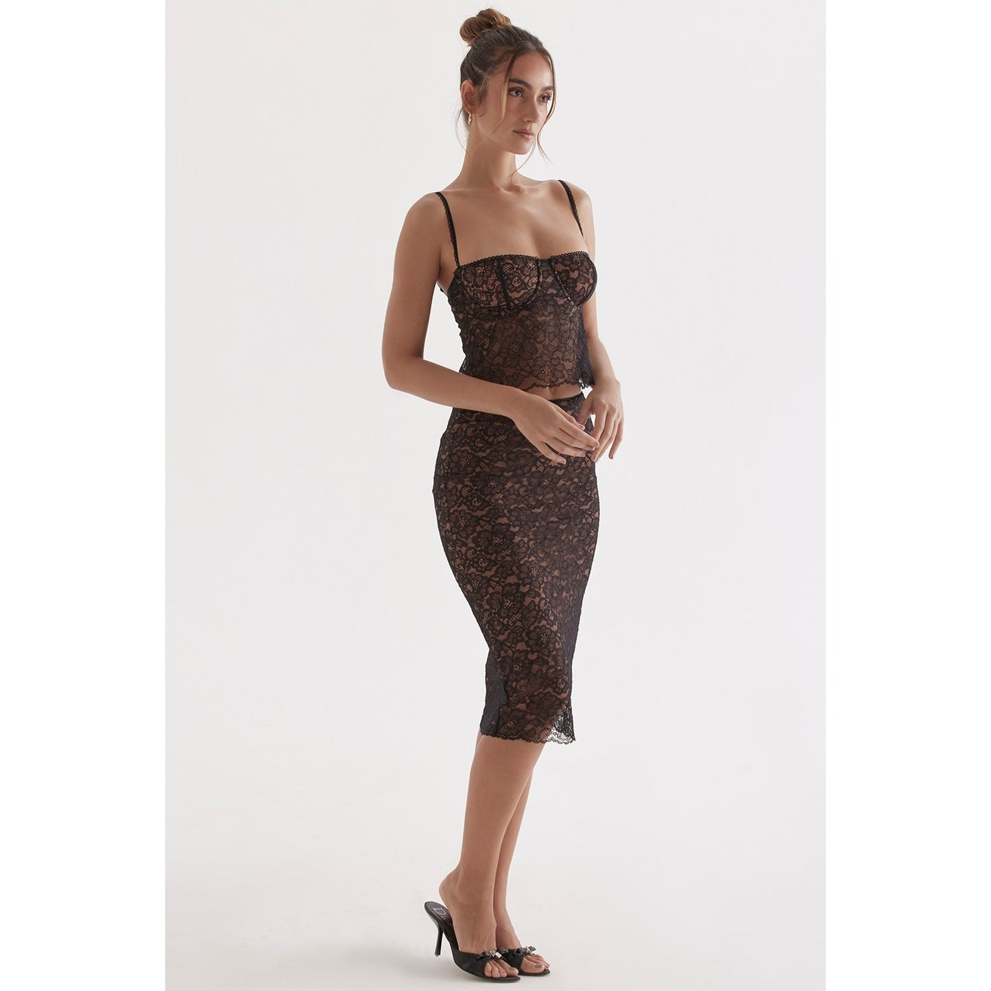 House of CB Yolanda Black Lace Midi Skirt