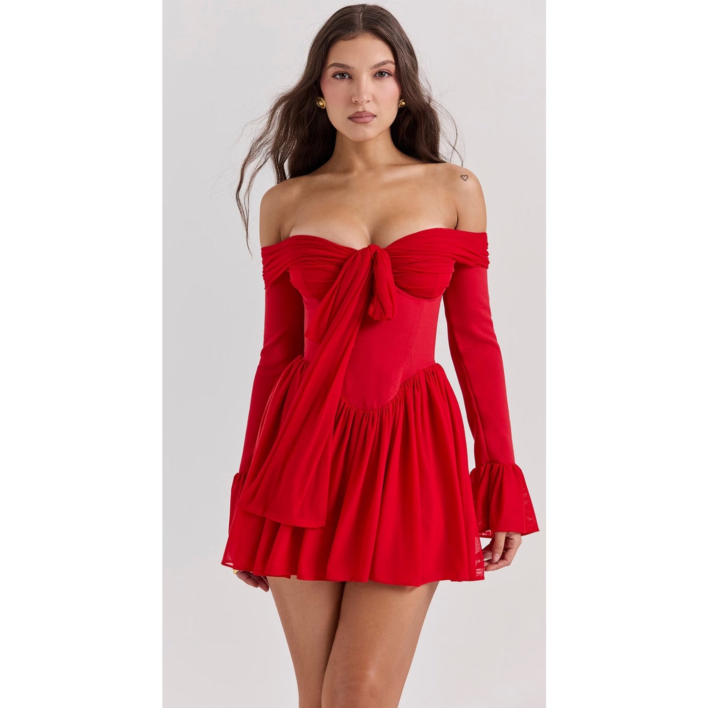 ALANA SCARLET OFF SHOULDER DRESS NEW