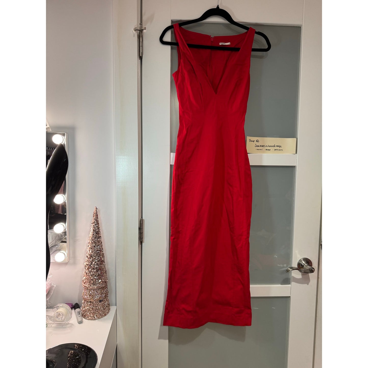 CECE Red Rose Plunge Maxi Dress