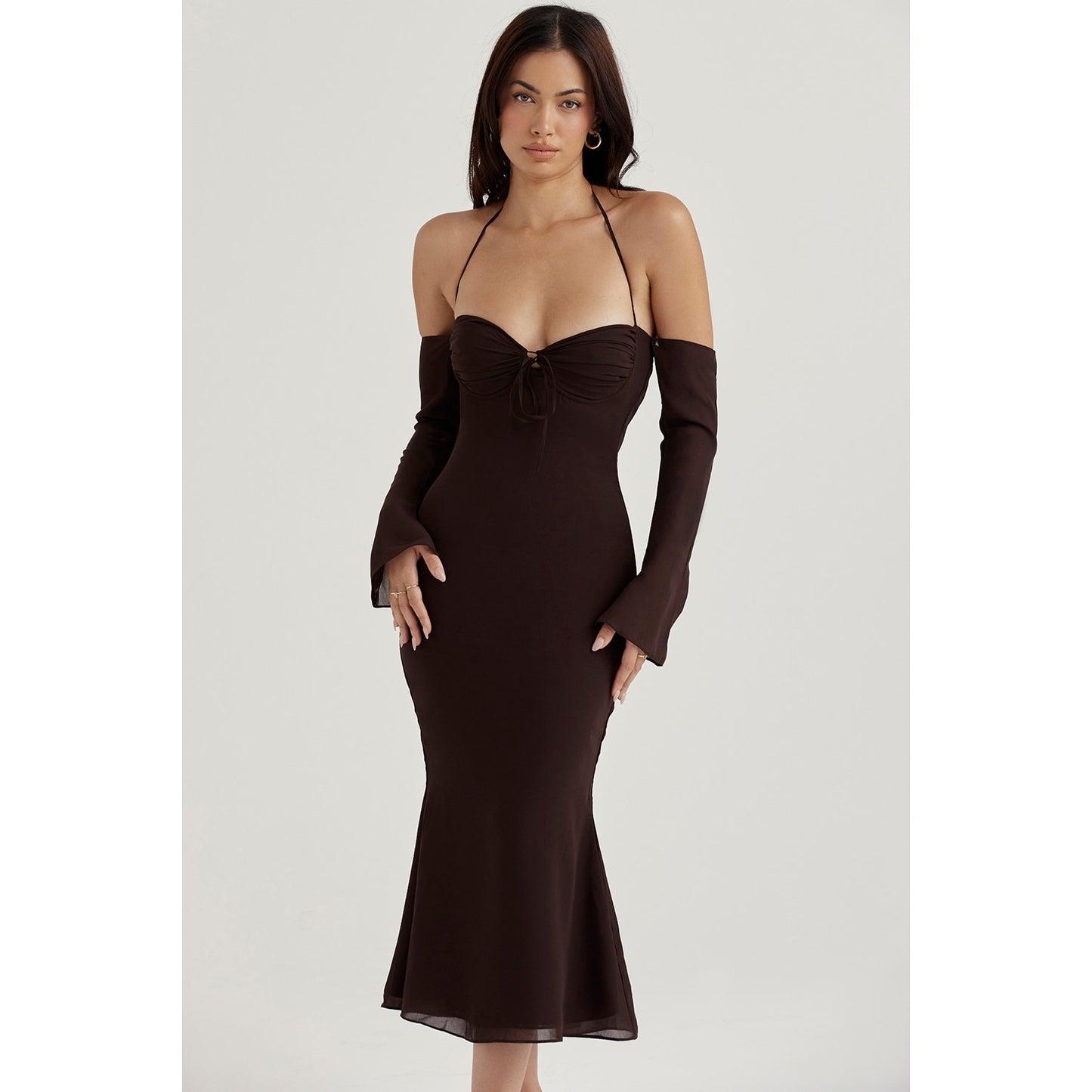 House of CB NAOMI Espresso Halter Midi Dress