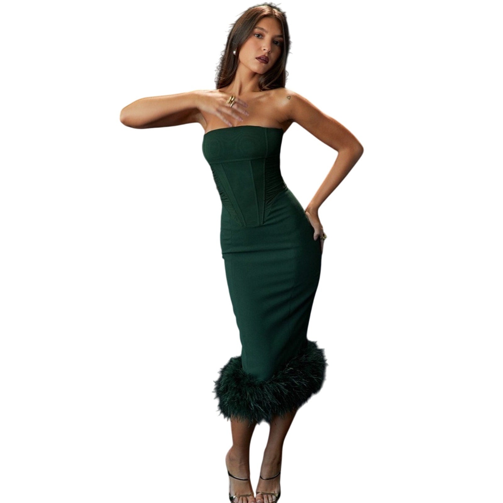 FIONULA House OF CB Emerald Green Strapless Corset Dress JackiesClosetNYC FIONULA House OF CB Emerald Green Strapless Corset Dress JackiesClosetNYC