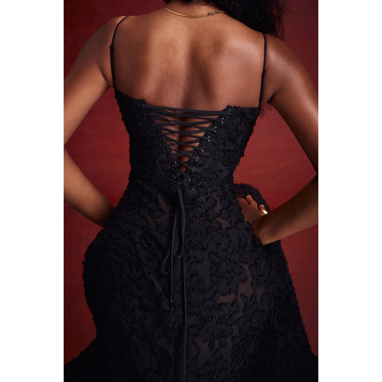 House of CB Seren black floral lace back maxi dress