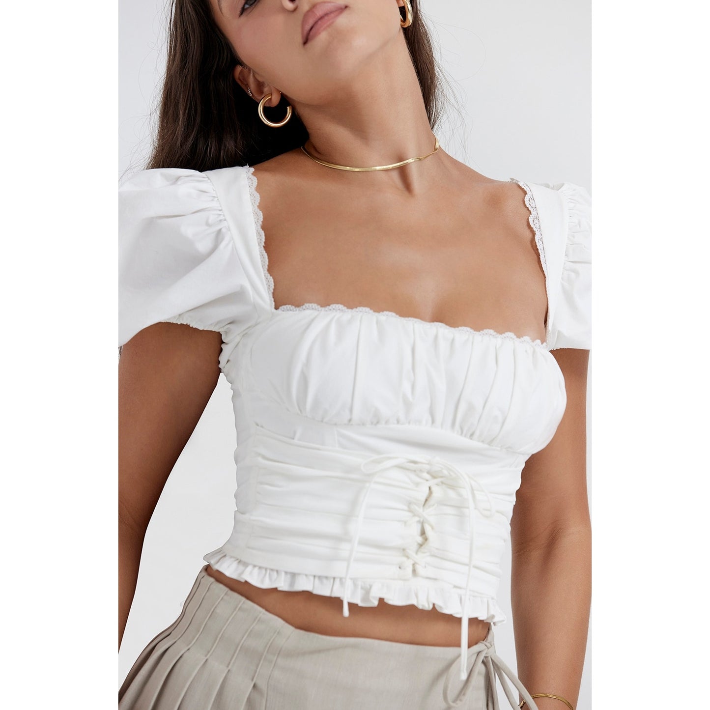 House of CB Samaya White Gathered Top