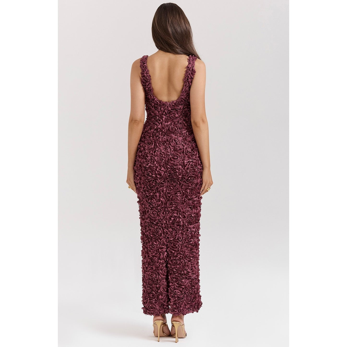 House of CB Carena Merlot Plunge Applique Maxi Dress
