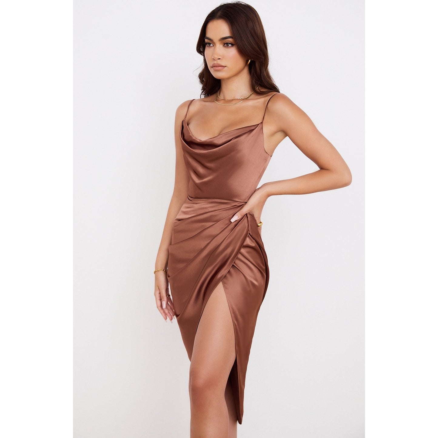 House of CB Reva Toffee Satin Balcony Corset Dress