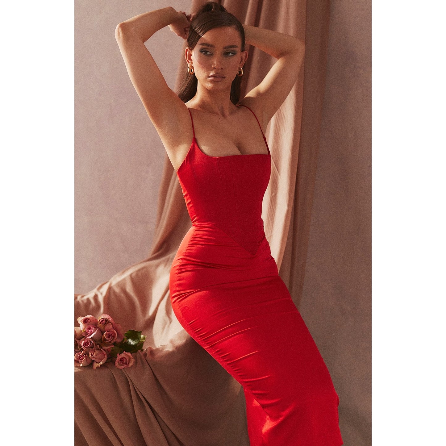 Anais scarlet satin corset midi dress NWOT Authenthic