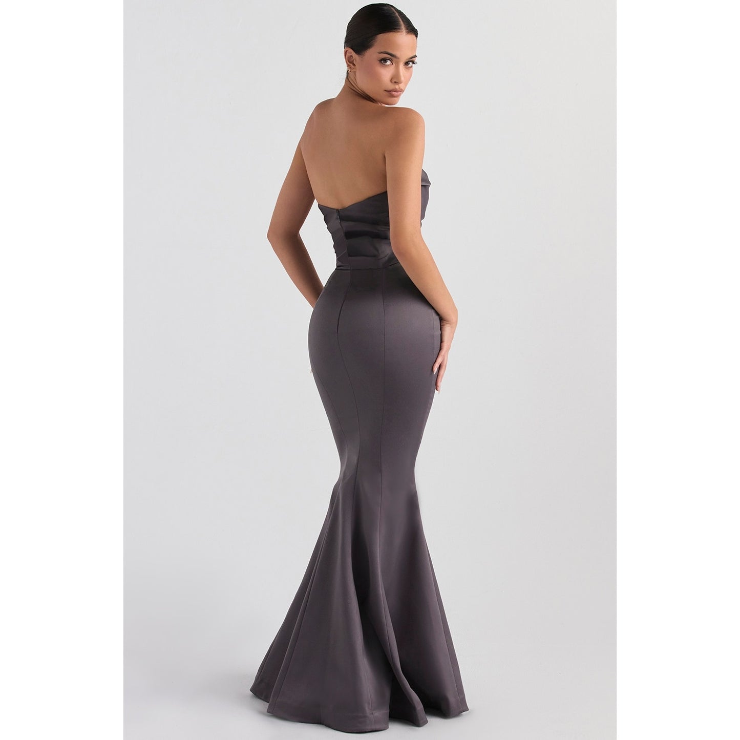 House of CB Fleur shadow satin strapless gown