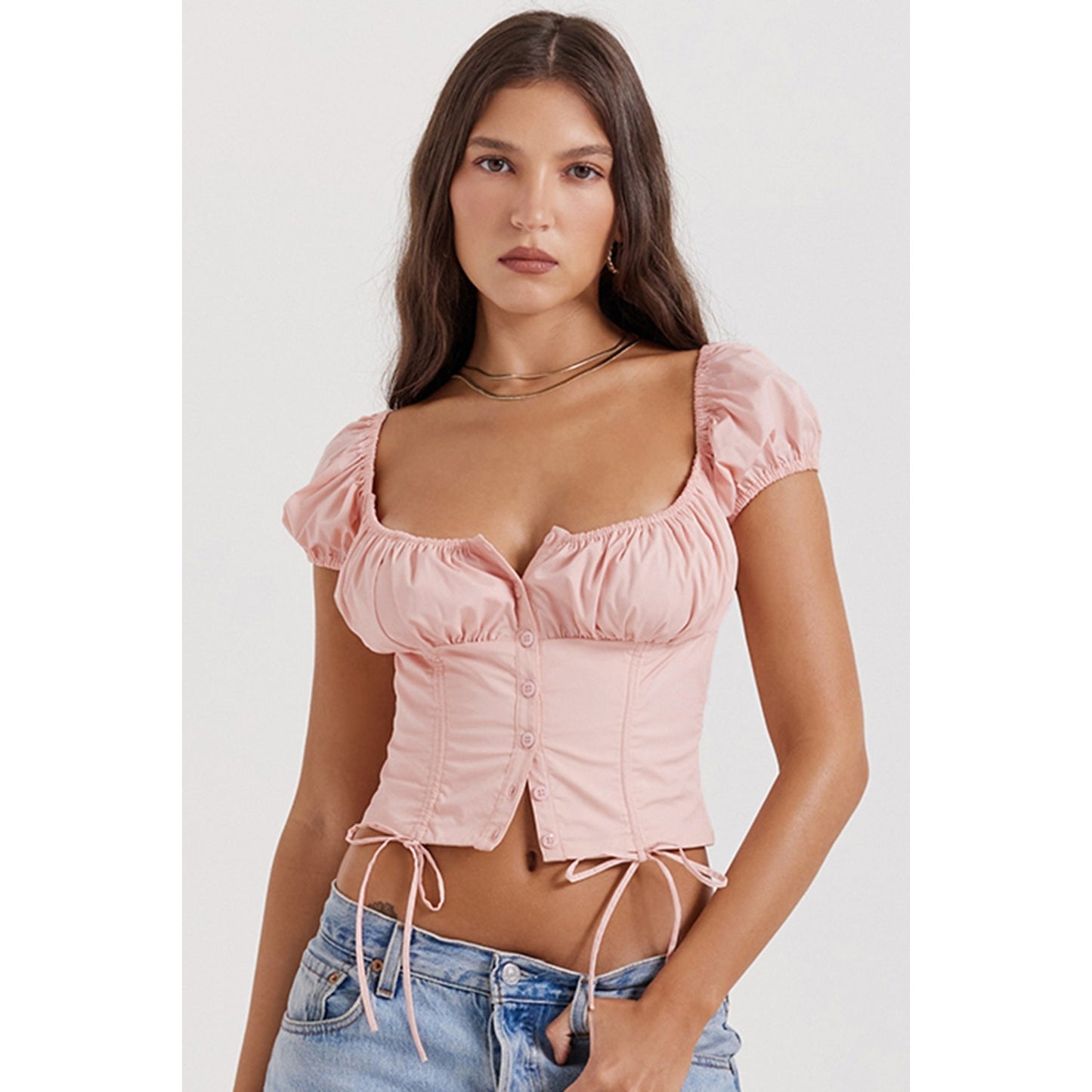House of CB Kitty baby pink gathered top