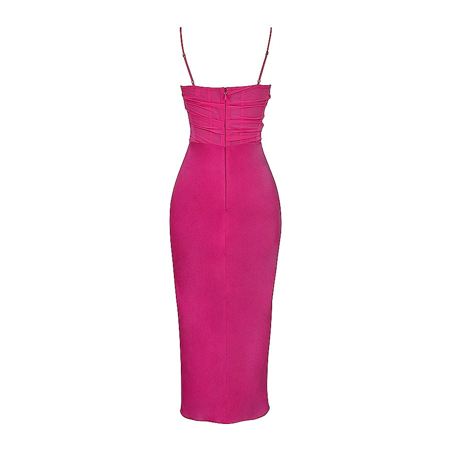 House of CB Teia Hot Pink Draped Corset Midi Dress