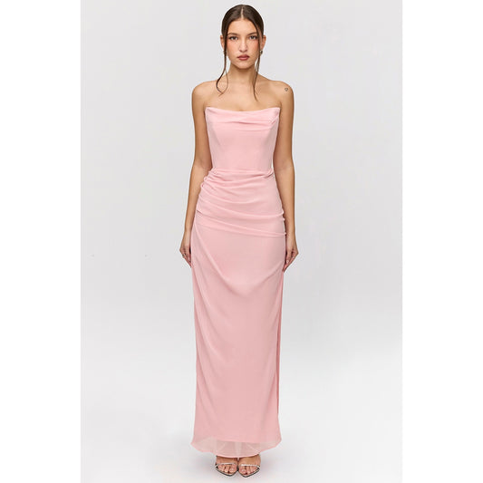 Adrienne pink quartz georgette strapless gown