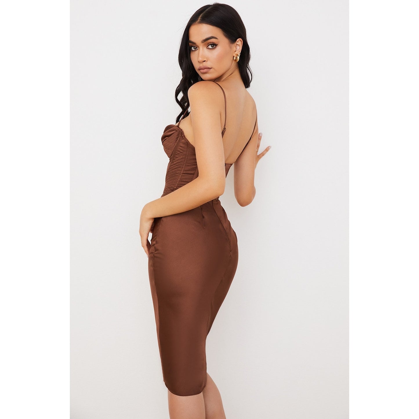 House of Cb Myrna Chocolate Satin Corset Slip Dress