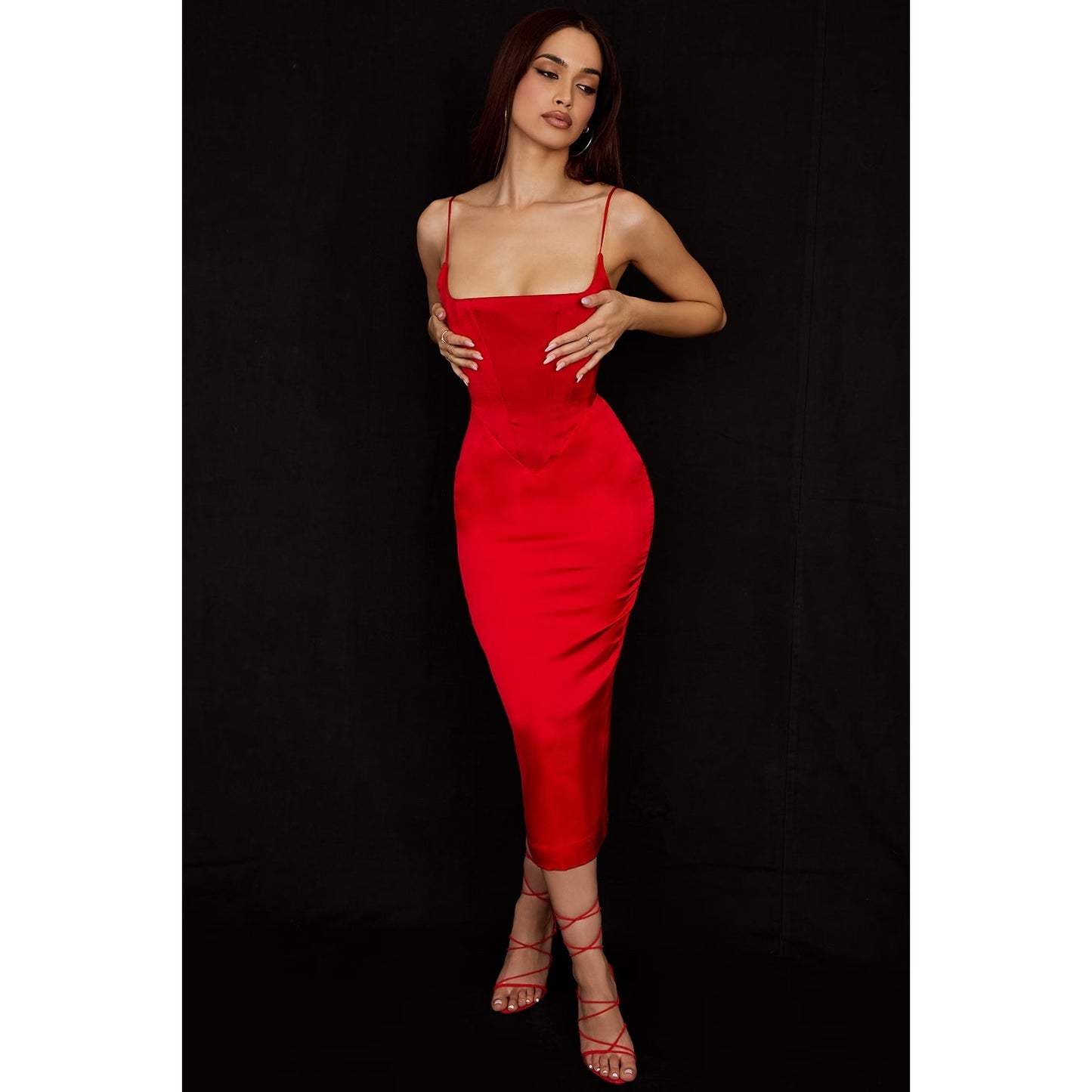 Anais scarlet satin corset midi dress NWOT Authenthic