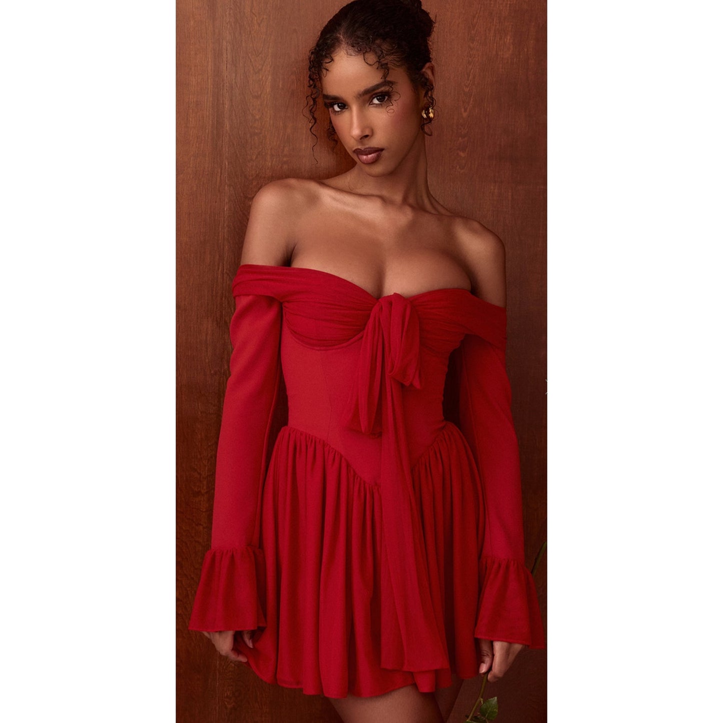 ALANA SCARLET OFF SHOULDER DRESS NEW