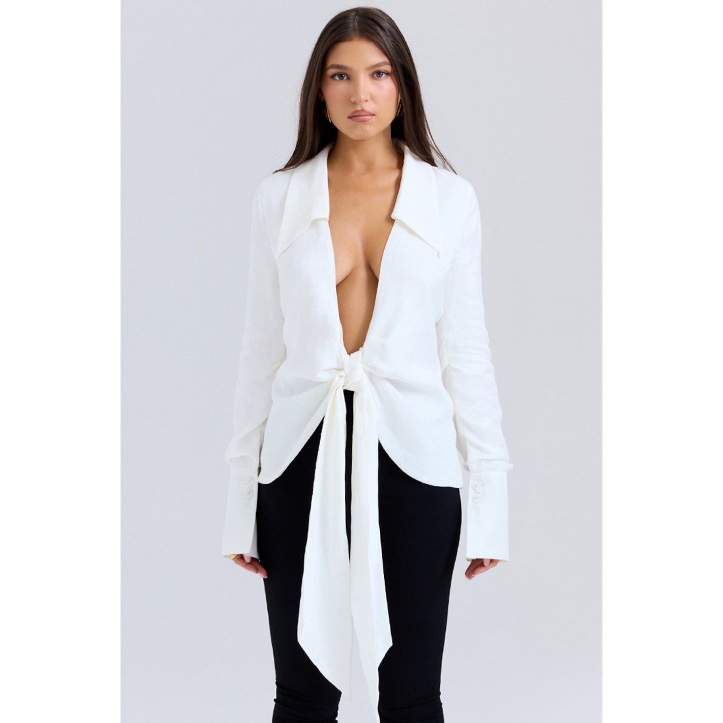 House of CB Hope White Draped Tie Front Shirt