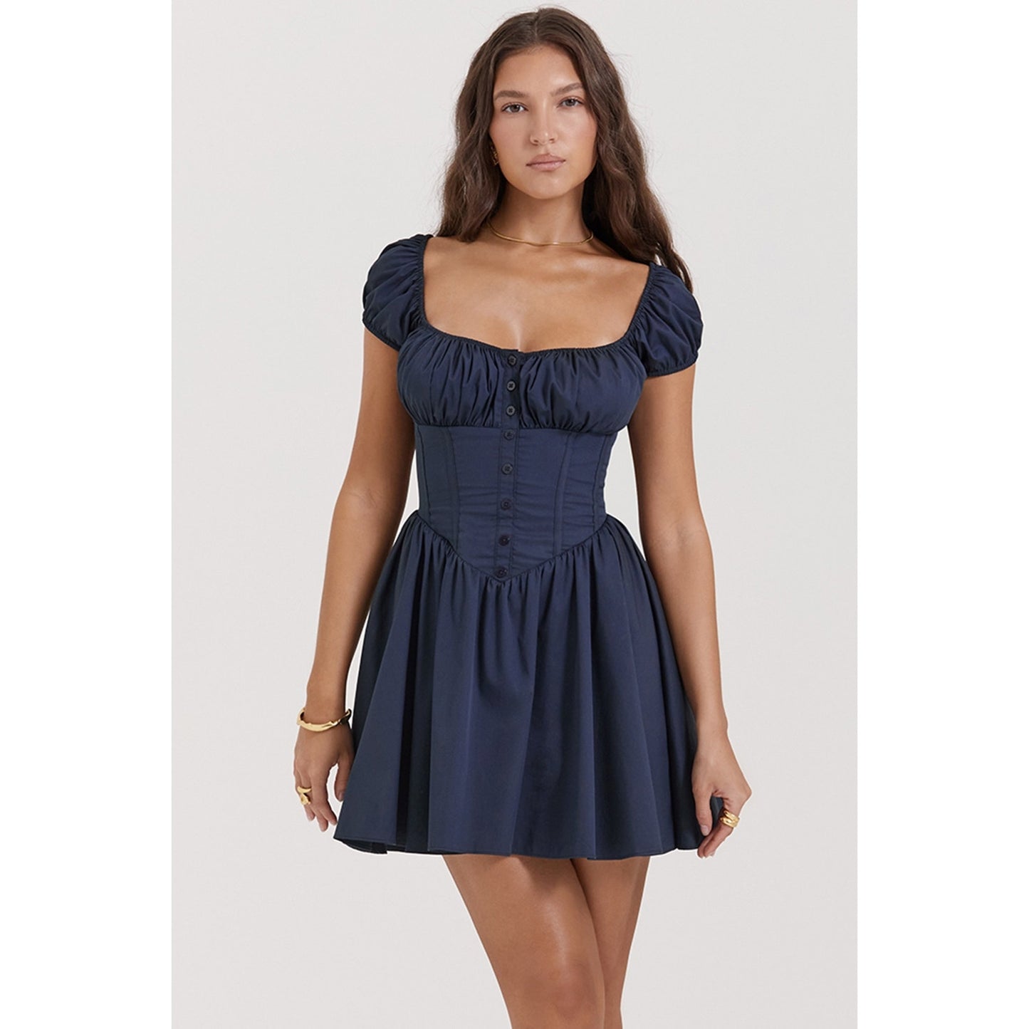 House of CB Nala French Navy Gathered Mini Dress