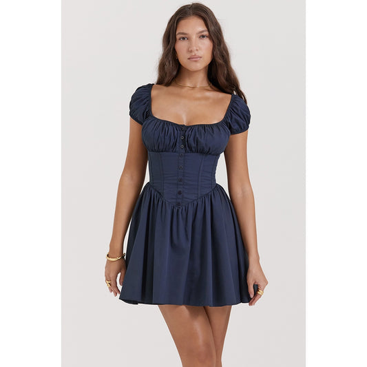 House of CB Nala French Navy Gathered Mini Dress