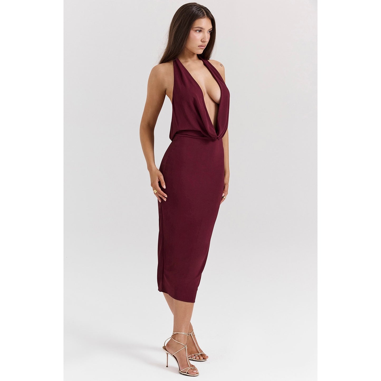 House of CB Florentina merlot draped midi dress