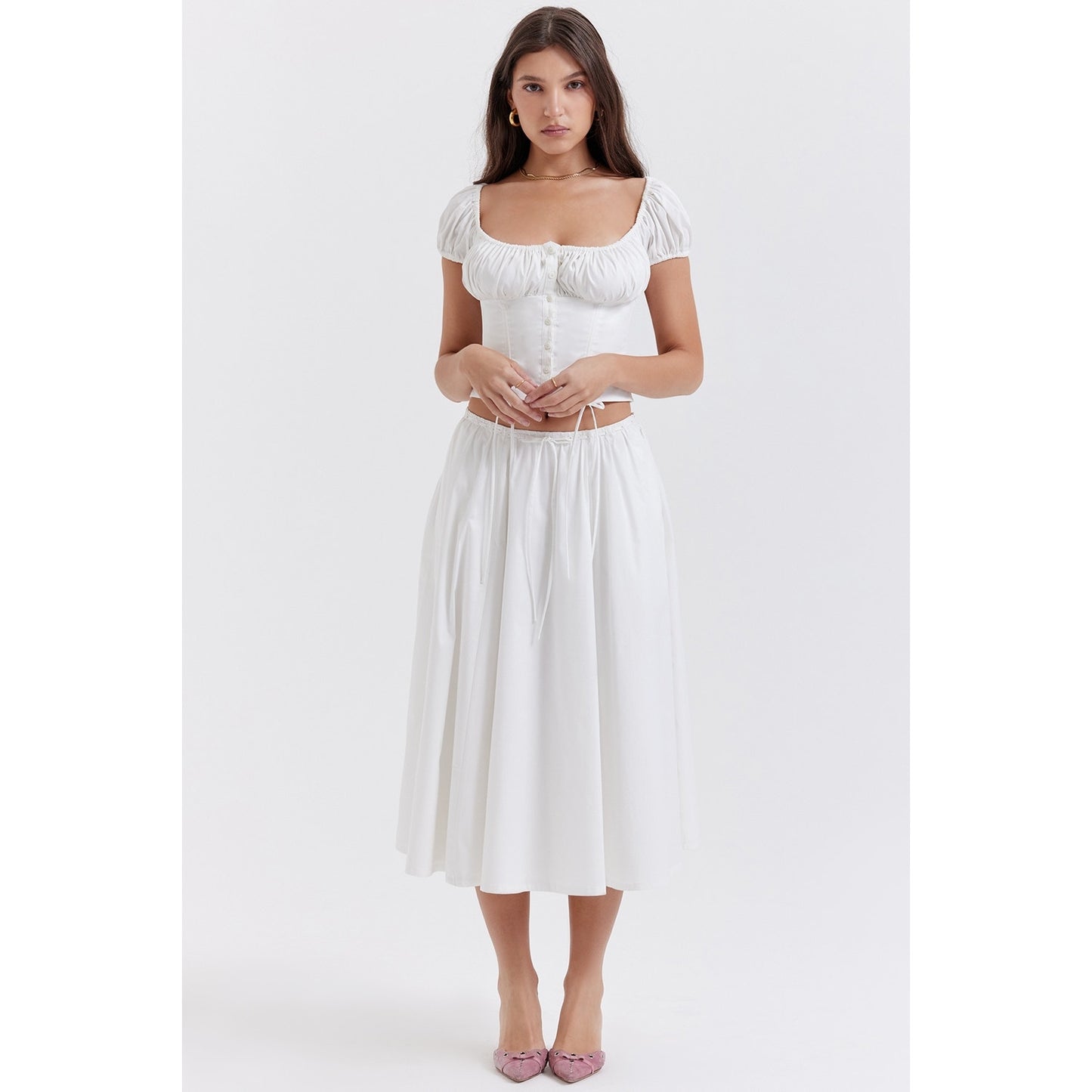 House of CB Cora white gathered midi skirt