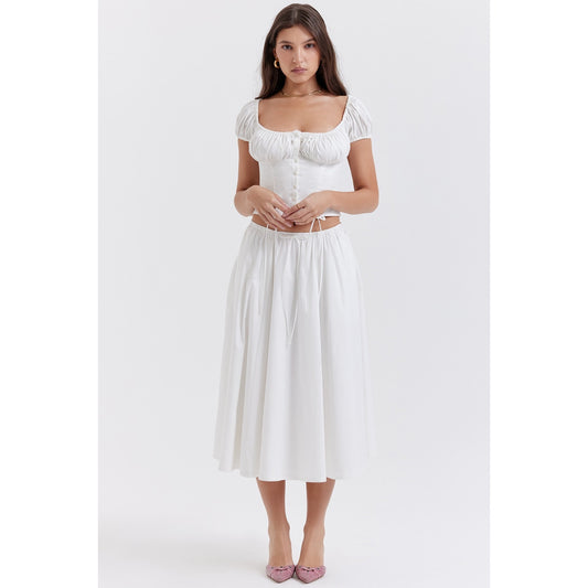 House of CB Cora white gathered midi skirt