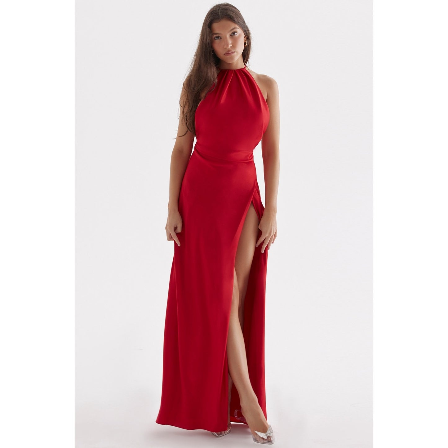 House of CB Zanab red rose thigh slit maxi dress