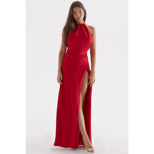 House of CB Zanab red rose thigh slit maxi dress